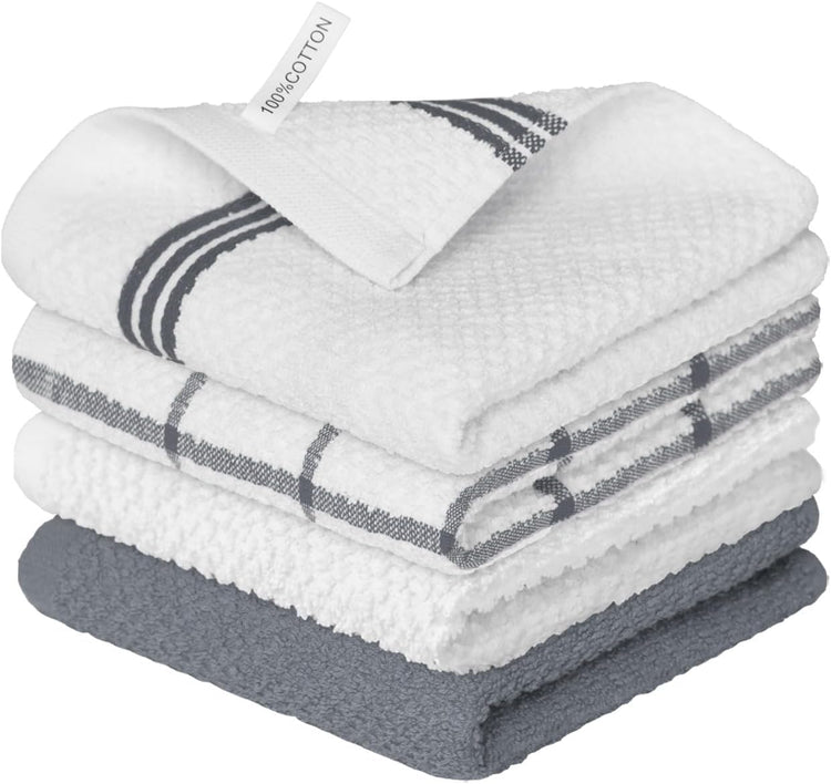 Artoid Mode Ring Spun Cotton Grey Dishcloth Kitchen Towels, 12x12 Inch Ultra Soft Absorbent Quick Drying Household Cleaning Kitchen Rags Set of 4 - Nestoria