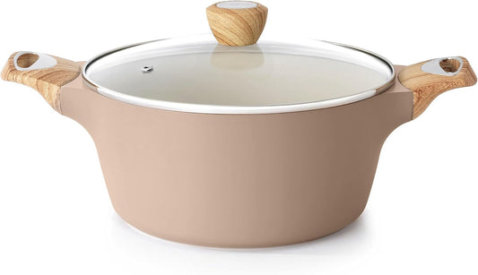 SENSARTE Ceramic Nonstick Stock Pot with Lid, 2.6/4.5/6.6 QT Soup Pot Casserole Pot, Non-toxic Healthy Pasta Pot, Large Cooking Pot Stew Pot, Induction Compatible, PFOA PFAS PTFE Free, Taupe - Nestoria