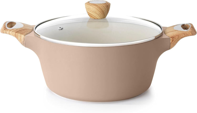 SENSARTE Ceramic Nonstick Stock Pot with Lid, 2.6/4.5/6.6 QT Soup Pot Casserole Pot, Non-toxic Healthy Pasta Pot, Large Cooking Pot Stew Pot, Induction Compatible, PFOA PFAS PTFE Free, Taupe - Nestoria