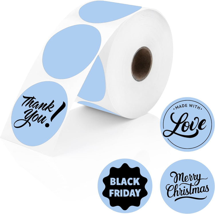 Perco Blue 2-Inch Perforated Circle Dot Thermal Sticker Labels — 735 Stickers/Roll, Direct Thermal Printer Compatible—with Permanent Adhesive for Organizing, Color Coding, Bin Labeling—Made in USA