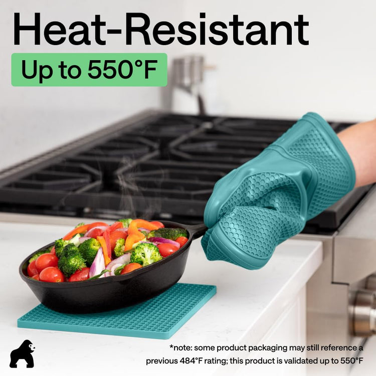 BPA Free Soft Silicone Oven Mitts and Pot Holders Sets (4 Count)