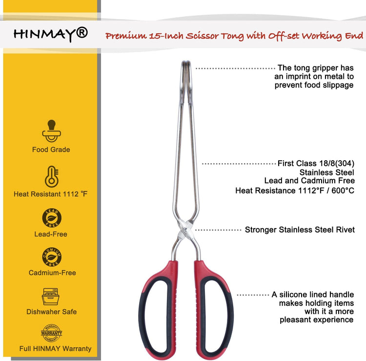 Extra Long Scissor Tongs 15-Inch Stainless Steel Barbecue Grilling Tongs