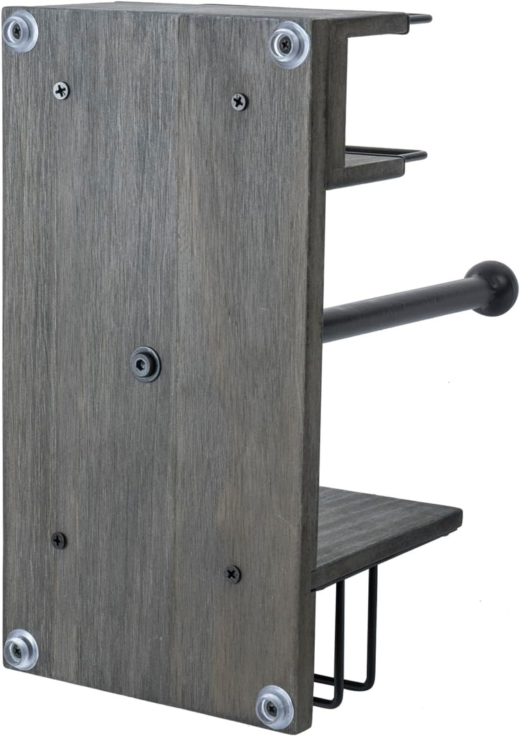 MyGift All-in-One Paper Towel Holder Kitchen Caddy, Vintage Gray Solid Wood and Industrial Matte Black Metal Dining Combo Rack with Paper Towel Dispenser, Napkin Holder, and Spice Rack