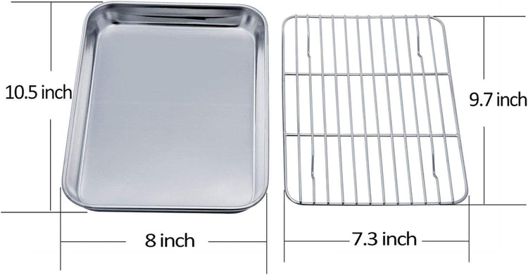 TeamFar Toaster Oven Pan Tray with Cooling Rack, Stainless Steel Toaster Ovenware Pan, Compact 8''x10''x1'', Healthy & Non Toxic, Rust Free & Easy Clean - Dishwasher Safe
