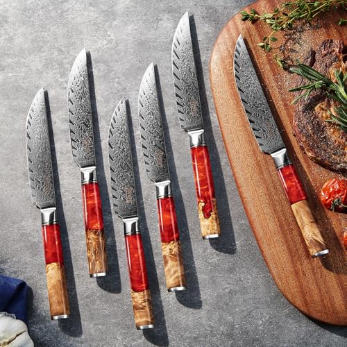 SENKEN Damascus Steak Knife Set (6 Count)