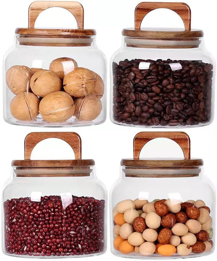 SAIOOL Glass Jars with Airtight Lid [Set of 4],Kitchen Canisters, Borosilicate Storage Containers,Retro Design, jars for Candy,Cookie,Rice,Sugar,Flour, Flour,Pasta,Nuts and Spice Jars
