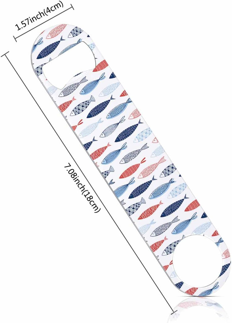 Fish Stainless Steel Bottle Opener Colorful Fishes Swimming Abstract Wildlife Blue Striped White Flat Beer Bottle Opener Keychain for Home Kitchen Bar Restaurant Party Birthday Gift