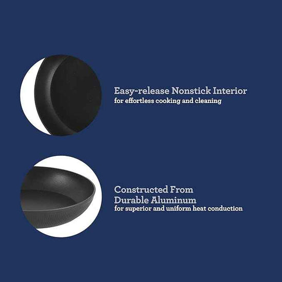 Oster Platinum Abbotsford 11-Inch Nonstick Skillet Fry Pan – Matte Black Stripe Cookware with Gold Handle, Dishwasher Safe, Modern Kitchen Essentials