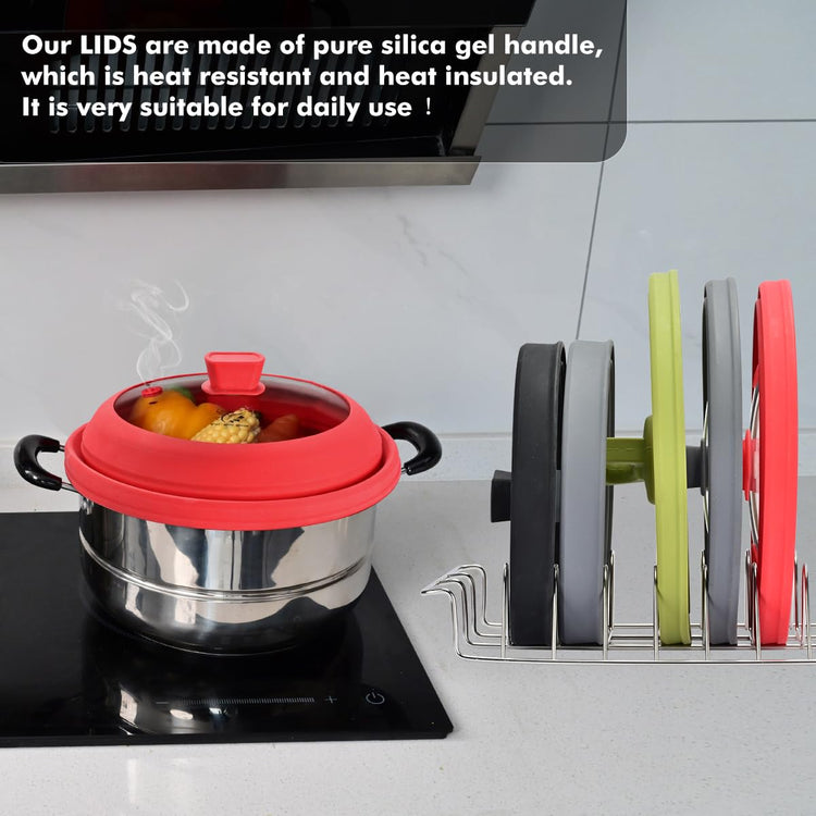 Microwave Splatter Cover Glass with Collapsible Silicone for Food Cover Plate Cover 10.8 inch with Anti