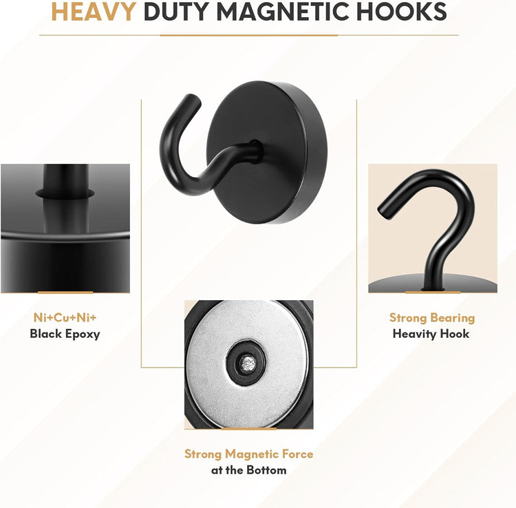 Neosmuk Magnetic Hooks, Cruise Ship Essentials, 120lb+ Heavy Duty Magnetic Hooks for Cruise Cabins, Refrigerator, Grill, Hanging, and Travel | Extra Strong Must-Haves Magnet Hook,Black, Pack of 10