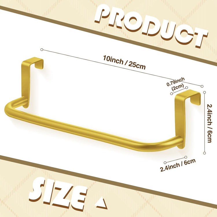 2 Pieces Metal Towel Bar Kitchen Cabinet Steel Towel Rack Bar for Hanging on Inside or Outside of Doors, Home Kitchen Bathroom(Gold)
