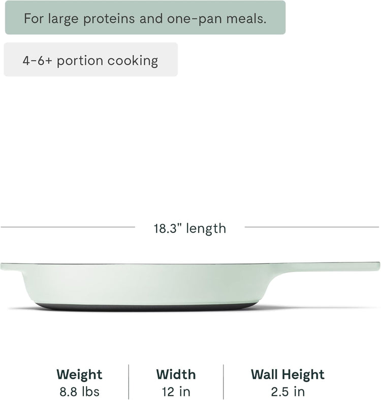 Caraway Cast Iron Skillet - 12” Enameled Cast Iron Pan With 3 Layer Enamel Coating - No Seasoning Required - Compatible With All Stovetops - Free From Forever Chemicals - Light Mist - Nestoria