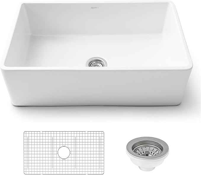 Ruvati 30 x 20 inch Fireclay Reversible Farmhouse Apron-Front Kitchen Sink Single Bowl - White - RVL2100WH