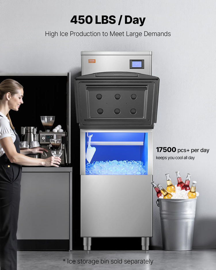 VEVOR Commercial Ice Maker Machine-Head 450 lbs/Day, 22 Inch Stainless Steel Industrial Ice Machine, Self-Cleaning and Scheduled Ice Making, Modular Ice Cube Machine for Restaurant Hotel - Head Only
