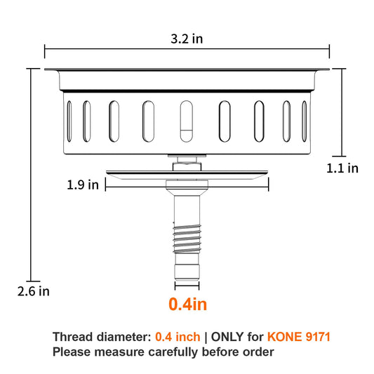 Kitchen Sink Stopper Strainer Replacement for KONE 9171 Standard 3