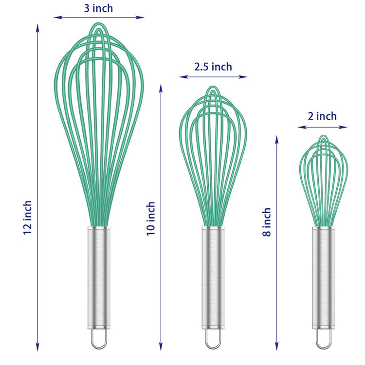 Teal Silicone Whisk Set of 3