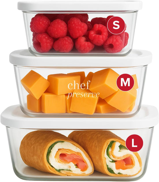 Chef Preserve Glass Vacuum Seal Containers for Food Storage, Made For Compact Vacuum Sealer, 3pcs set [1x Small, 1x Medium, 1x Large] Works With Handheld Vacuum Sealer Machine - Nestoria