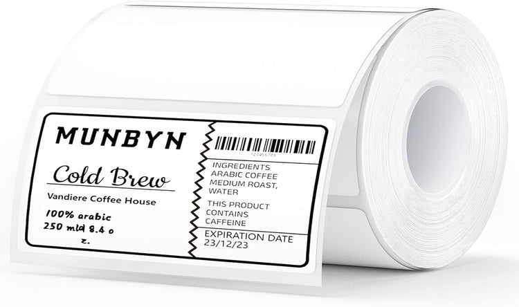 MUNBYN 4” X 2” Direct Thermal Labels, Thermal Printer Stickers, Strong Adhesive & Perforated Labels Paper for Barcode, Mailing, 500 Sheets/1 Roll