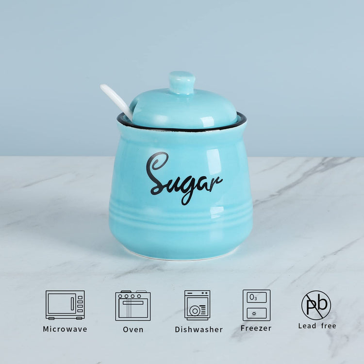 Farmhouse Porcelain Sugar Bowl with Lid and Spoon 12oz