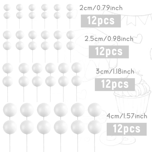 48 Pcs White Balls Cake Topper Decorations Balloon Cupcake Toppers Foam Cake Topper Balls Cake Balls Decorations for Birthday Party Wedding Anniversary Cake Decorating (48 Count)