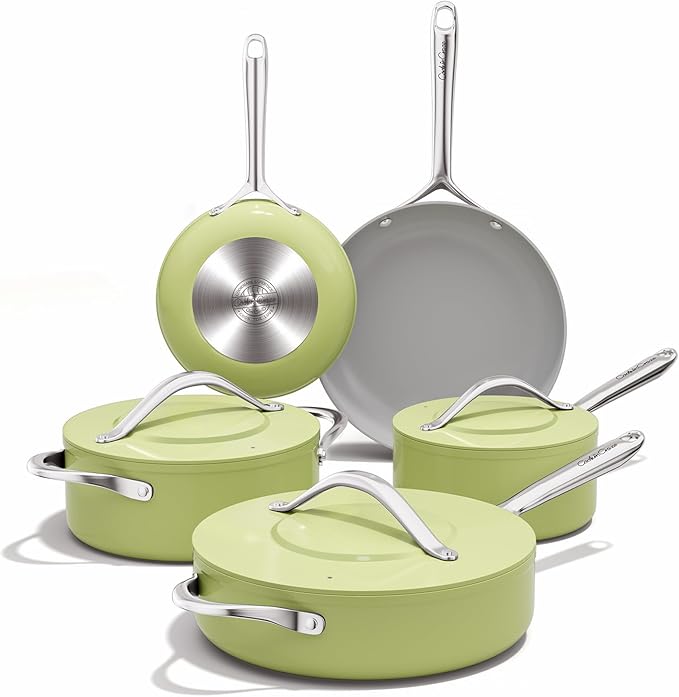 CookinCraze CookinCraze Ceramic Cookware Set, Pots and Pans Set Nonstick with Lid PFAS & PFOA Free, Induction Compatible Oven Safe Up to 500°F Even Heat Distribution, Olive Green
