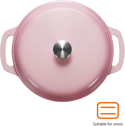 Amazon Basics Cast Iron Dutch Oven Pot with Lid, Enameled, Round, Dual Handles, Heavy-Duty, Medium, 6-Quart, Light Pink - Nestoria