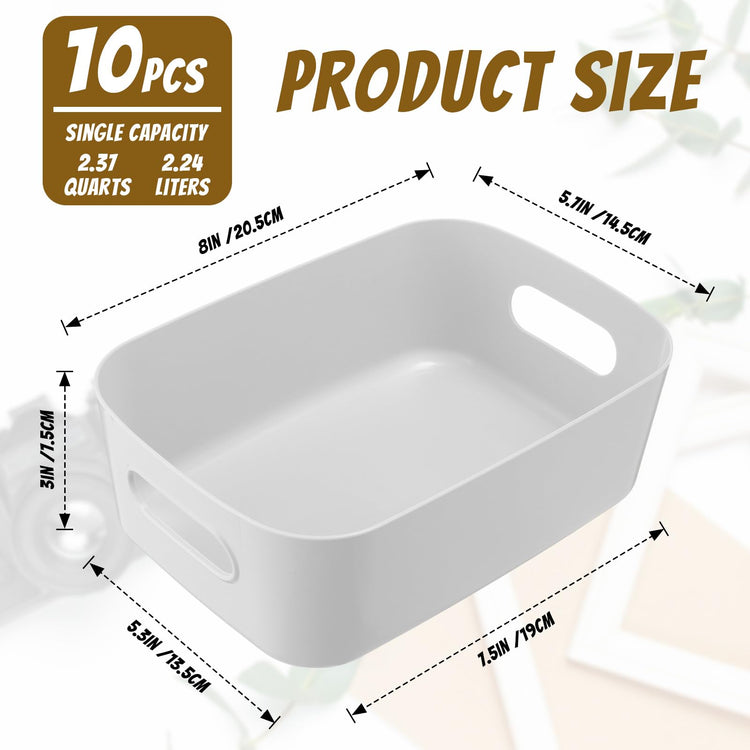 Plastic Storage Bins 10 Pcs Gray Pantry Organizer Bins Small Baskets Storage Containers for Home Kitchen (10 Count)