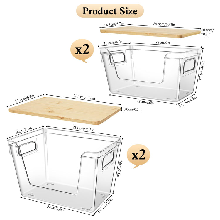 4 Set Stackable Storage Plastic Container with Removable Bamboo Cover
