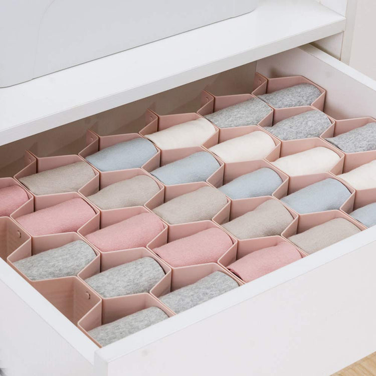 Drawer Divider Organizer Adjustable DIY Grid Honeycomb Drawer Divider for Underwear Belt Scarf Socks Pink 2 Pack