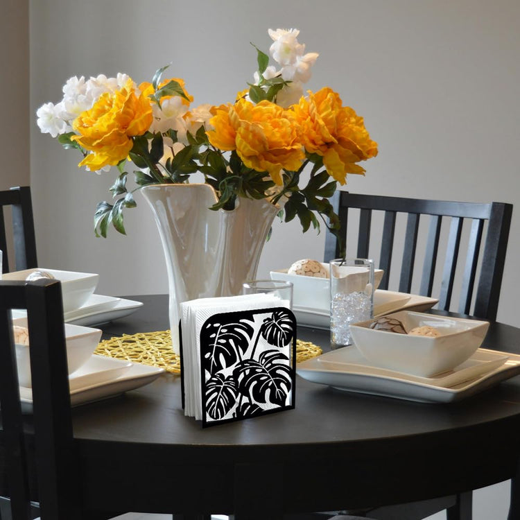 Monstera Leaf Decorative Black Metal Napkin Holder for Table