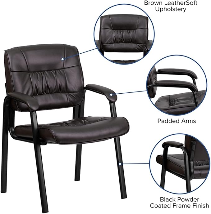 Flash Furniture Haeger LeatherSoft Tufted Executive Reception Chair with Padded Armrests, Upholstered Side Chair for Living Room or Office, Brown