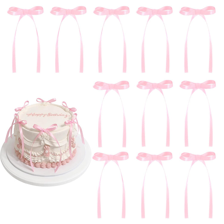 30 Pack Bow Cake Toppers Pink Ribbon Bows for Cake Back to School Decor (30 Count)