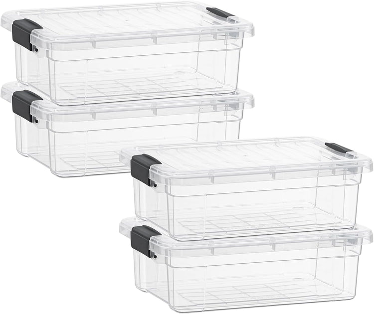 Superio Storage Bins with Lids- 4 Pack, 7.4 Qt Clear Boxes for Organizing, Stackable Plastic Containers- BPA Free, Non-Toxic, Odor Free, Organizer for Home, Office, Dorm