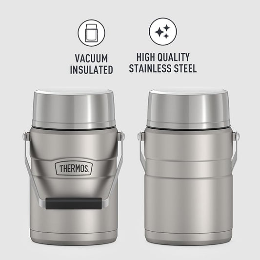 THERMOS Stainless King Vacuum-Insulated Food Jar Matte Steel | With Storage Containers | Built-in Handle | 47 Ounce | Pack of 4