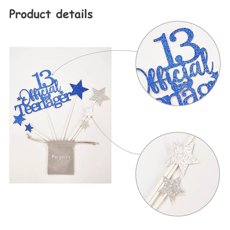 Royal Blue 13th Birthday Cake Topper with Glittery Stars