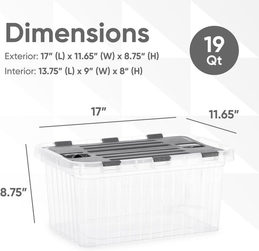 Superio Clear Storage Boxes with Attached Lids, Plastic Container Bins with Hinged Lids for Organizing, Stackable Crates, BPA Free, Non Toxic Organizers (2 Pack, 17"x11.65"x8.75")