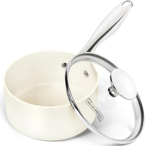 MICHELANGELO 1 Quart Saucepan with Lid, Nonstick Sauce Pan with Non-Toxic Ceramic Coating, Cream Sauce pan, 1 Qt Saucepans, Oven Safe - Nestoria