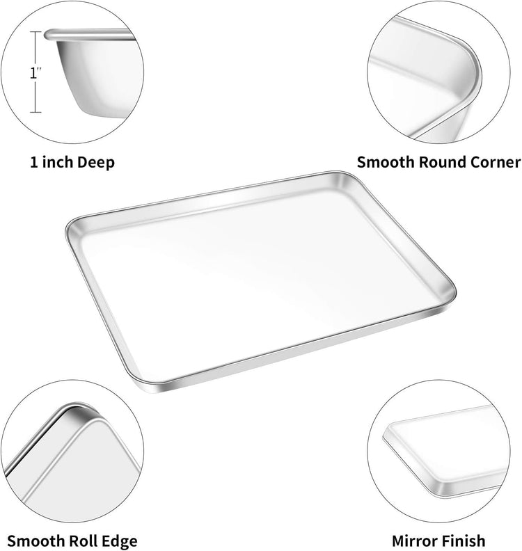 Baking Sheet, Yododo Stainless Steel Baking Pans Tray Cookie Sheet Toaster Oven Tray Pan Cookie Pan, Non Toxic & Healthy, Superior Mirror Finish & Rust Free, Easy Clean & Dishwasher Safe - 17.3 inch