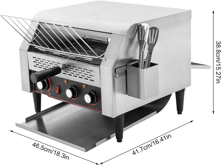 Commercial Conveyor Toaster 450 Slices/Hour Stainless Steel Conveyor Restaurant Toaster 2400W Countertop Electric Industrial Toasters w/Double Heating Tubes for Bun Bagel Bread Baked Food