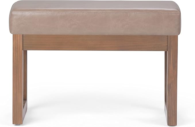 SIMPLIHOME Milltown Small Ottoman Bench - 27 inch Wide Upholstered Vegan Leather Rectangle Footstool Ottoman in Ash Blonde, Contemporary Bench for Bedroom or Living Room with Cushioned Seat, Assembled