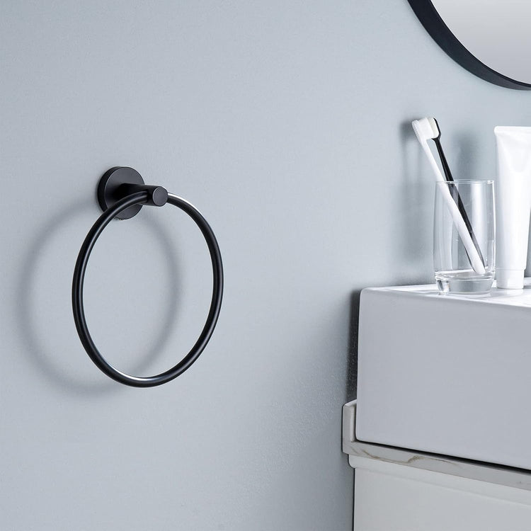 KES Matte Black Towel Ring Hand Towel Holder for Bathroom, Kitchen Bath Towel Holder Hangers Heavy Duty Storage Round Wall Mount SUS 304 Stainless Steel, A2180DG-BK