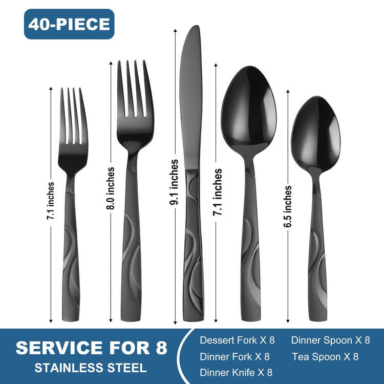 40 Piece Black Silverware Set for 8 (40 Count)