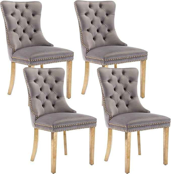 Gray Velvet Dining Chairs Set of 4, Upholstered Dining Room Chairs with Back Ring Pull Trim and Golden Stainless Steel Legs,Modern Kitchen Chairs for Dining Room,Living Room,Kitchen(Grey)