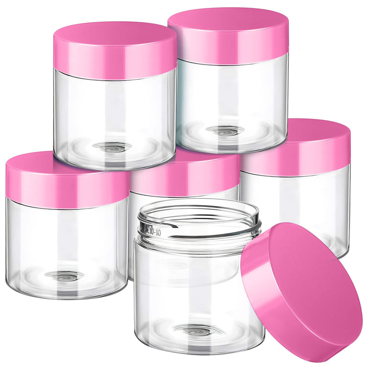 6 Pack 2 oz Plastic Jars Containers with Lids Wide (6 Count)