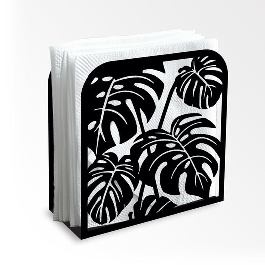 Monstera Leaf Decorative Black Metal Napkin Holder for Table