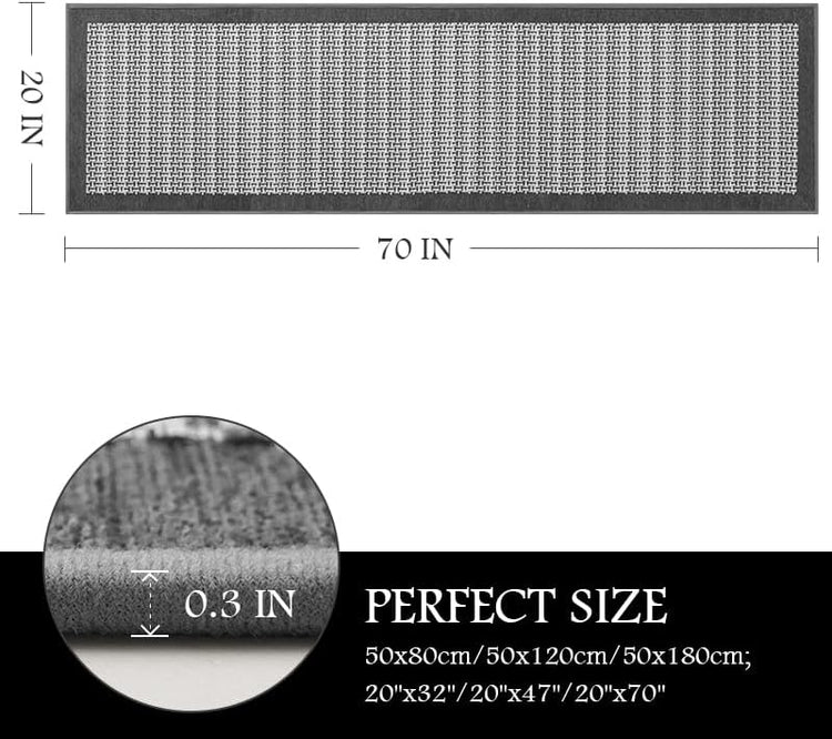 Kitchen Rugs and Mats Non Skid Washable - Non Slip Absorbent Kitchen Runner Rugs for Floor, Machine Washable Standing Mats for in Front of Sink,Laundry Room,Hallway(20"x70",Grey)
