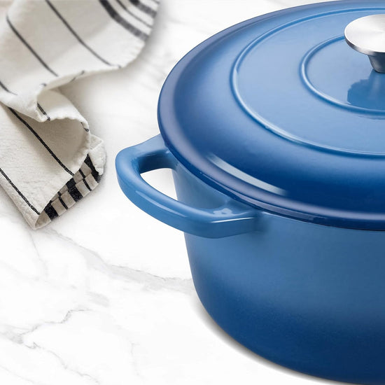 6 Quart Round Dutch Oven with Lid, Leonyo 6QT Enameled Cast Iron Dutch Oven for Sourdough Bread Baking, Heavy Duty Cookware for Braising, Stews, Roasting, Blue - Nestoria
