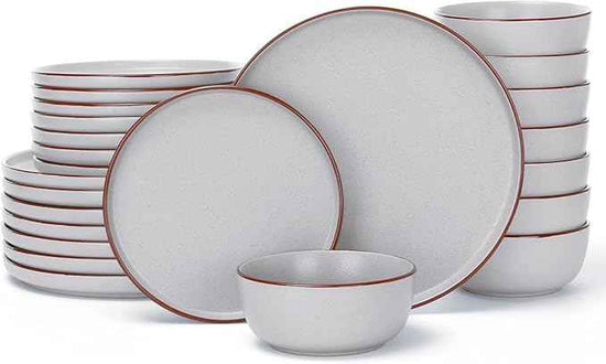 Famiware Mercury 24 Pieces Dinnerware Sets, Plates and Bowls Sets for 8, Microwave and Dishwasher Safe Dish Set, Light Grey