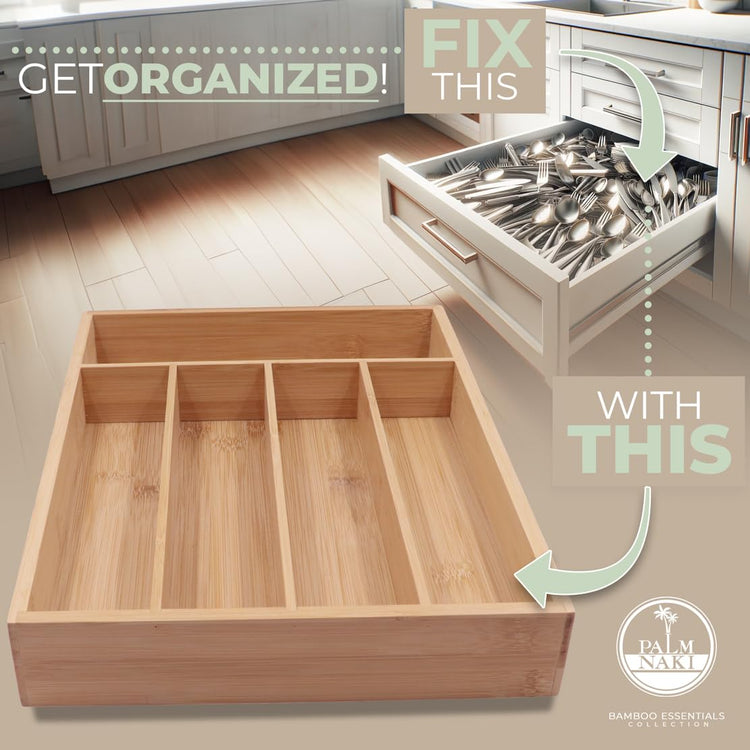 Silverware Organizer Premium Bamboo Cutlery Organizer Tray