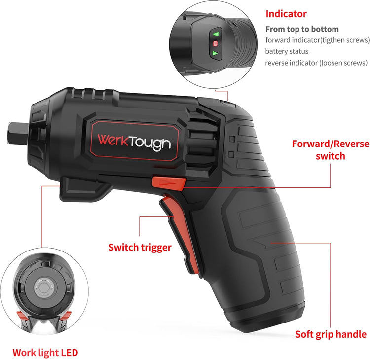 Werktough 4V Electric Corkscrew Wine Opener Set Cordless Screwdriver Battery Powerd with 4 Grill Accessories, Five-in-One Power Tool Kit for Home, Kitchen, and BBQ Lovers
